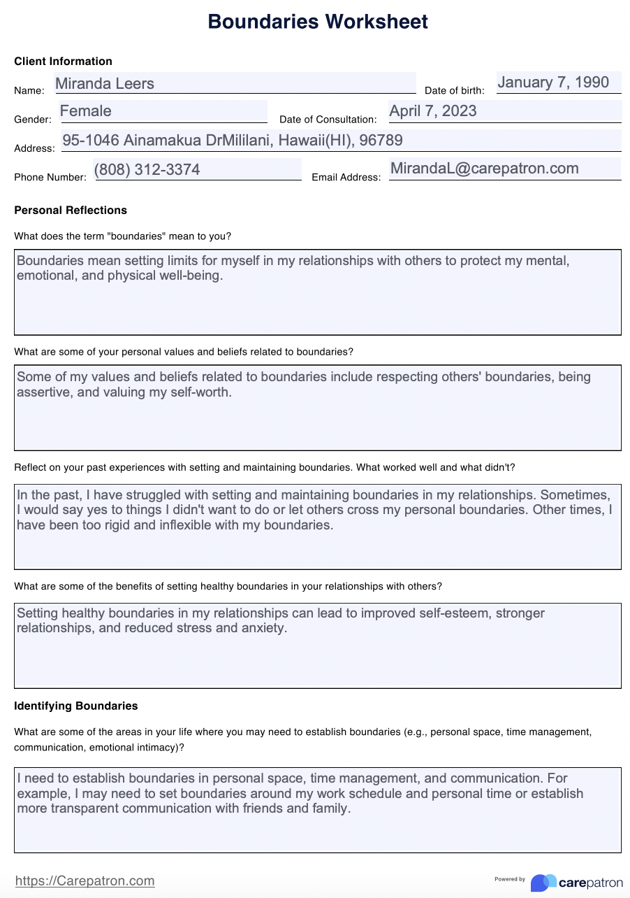 Boundaries Worksheet Example Free PDF Download